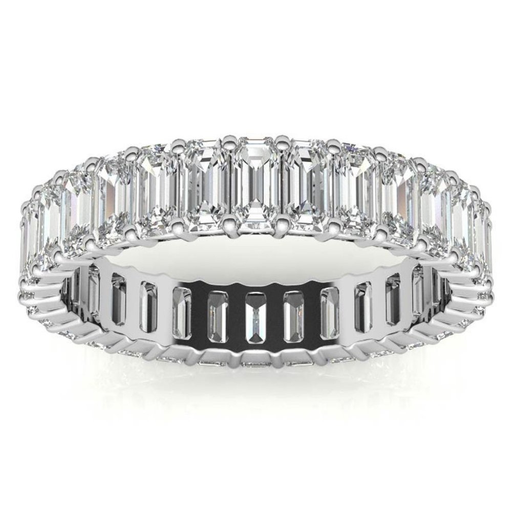 4x2mm Emerald Moissanite Eternity Ring In 14k Gold